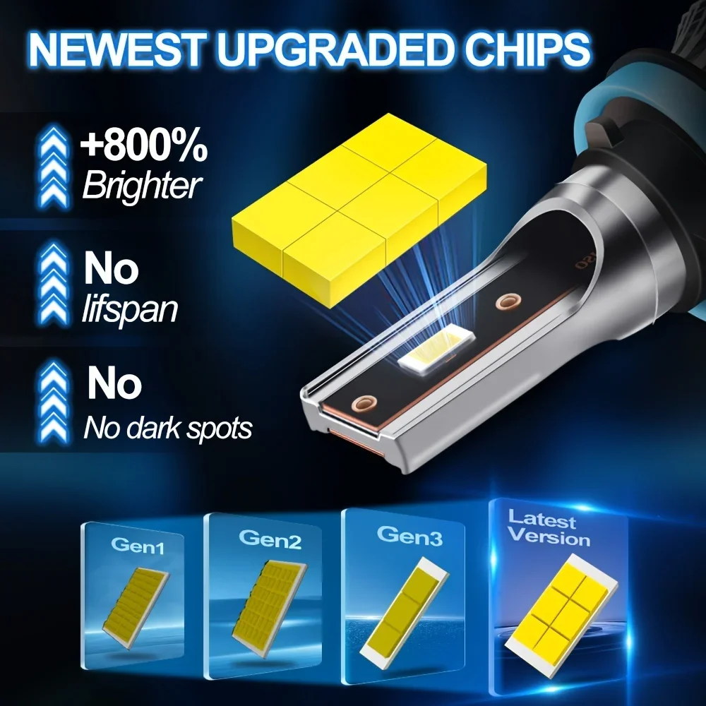 Fit For Nissan Altima (2007-) 6000K White H11+H11 Hi/Lo Beam Light+H11 Fog Lamp CSP Bright Chip 800% High Brightness, 6pcs
