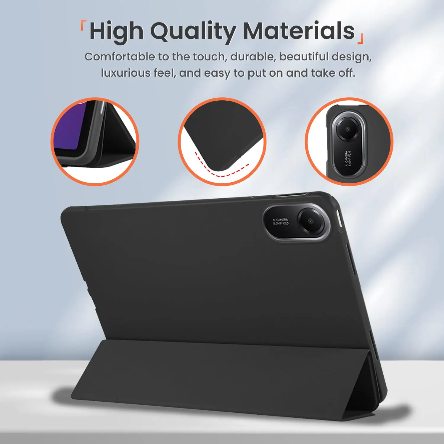 Premium Tri-Fold Magnetic Flip Stand Tablet Case - PU Leather Smart Cover with Soft Silicone Back