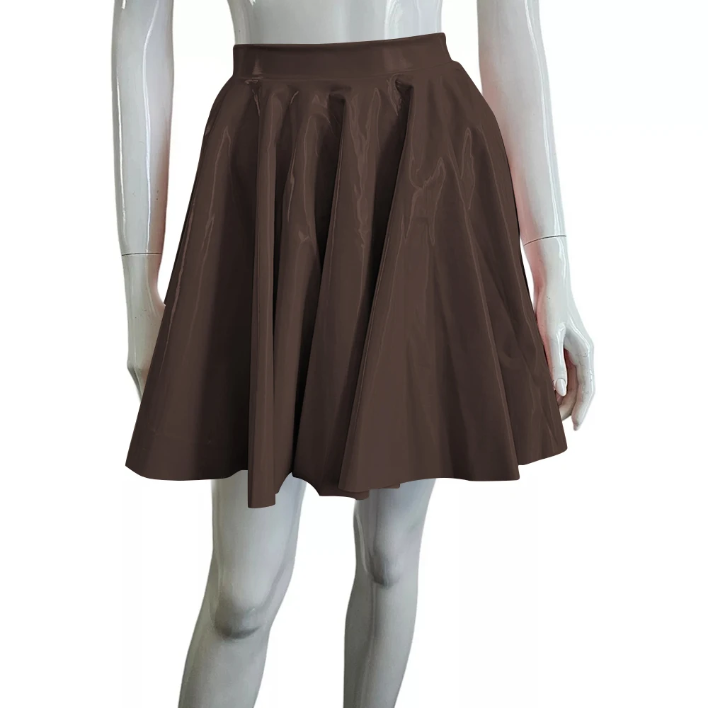 Plus Size Sweet Girl A-Line Goth Skirts Casual PVC Bottoms High Waist Faux Latex Slim Fit Mini Skirt Women Solid Sexy Club Skirt