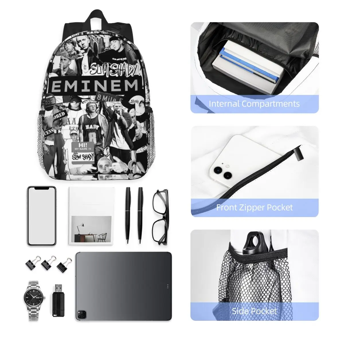 Eminem Backpack Student Boys Girls BookBag Children School Bag