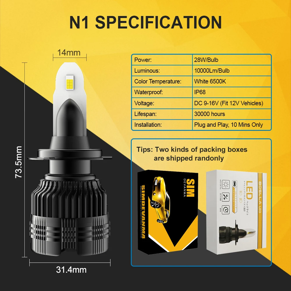 20000LM H7 H4 H11 LED  Ʈ, 60W H1 9005 HB3 9006 HB4 9012 ͺ  6000K  ڵ Ȱ  ڵ ׼