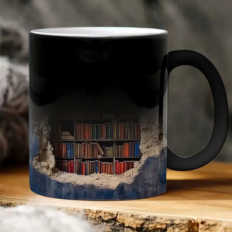 

Bookshelf Coffee Mug 3D Bookshelf Temperature-sensitive Mug Ceramic Color-changing Water Cup 3D Bookshelf Cup Creative design