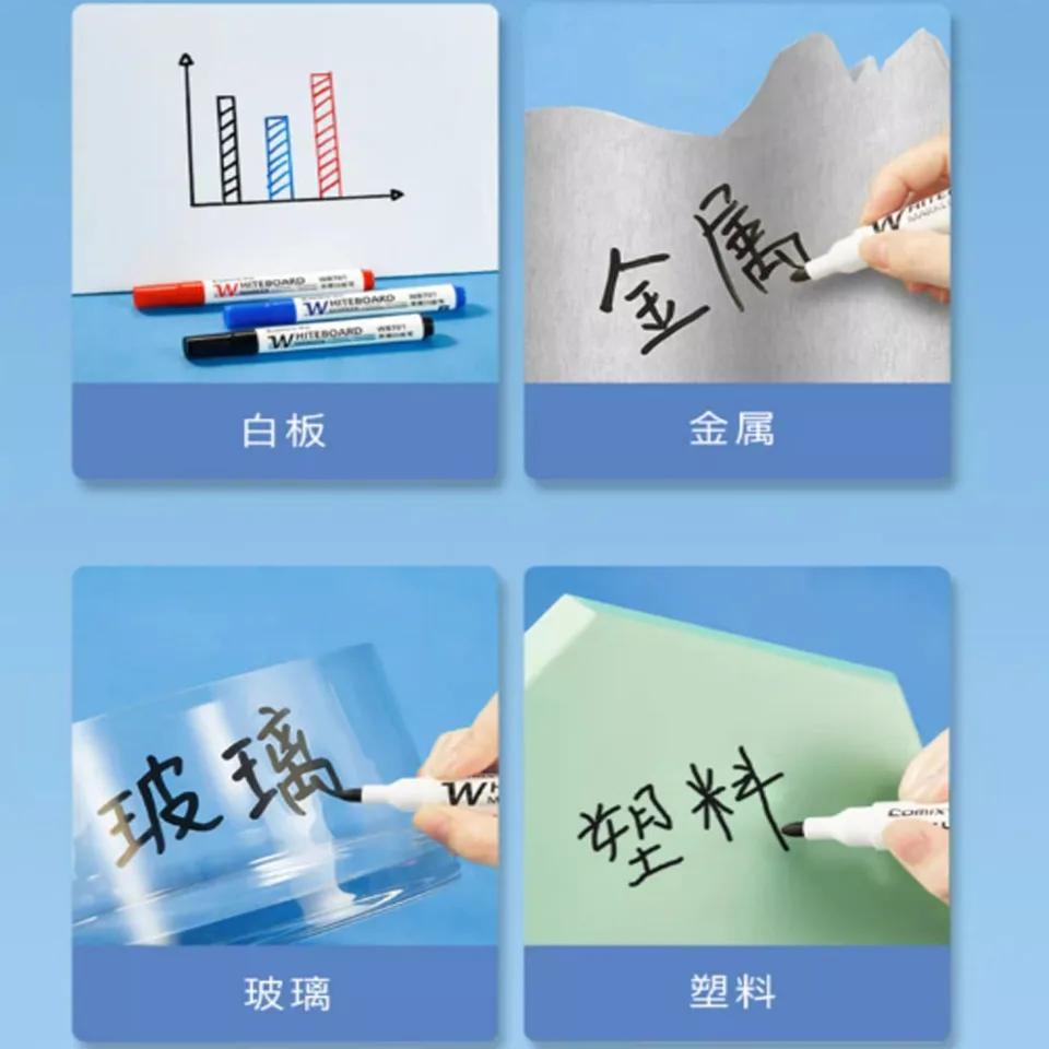 학교, 사무실, 가정 및 비즈니스용 화이트보드 마커, 지워지는 라운드 팁, 블랙-레드-블루, 건식 지우기 마커, 12 개/팩