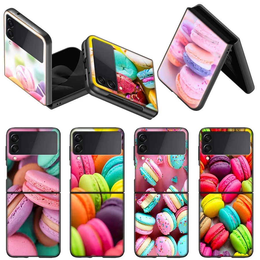 Dessert Ice Cream Macaron Custodia Per Alimenti Per Samsung Z Flip 5 Flip 4 3 5G Black Hard Cell Phone Galaxy Cover Z Flip 5 4 3 Funda