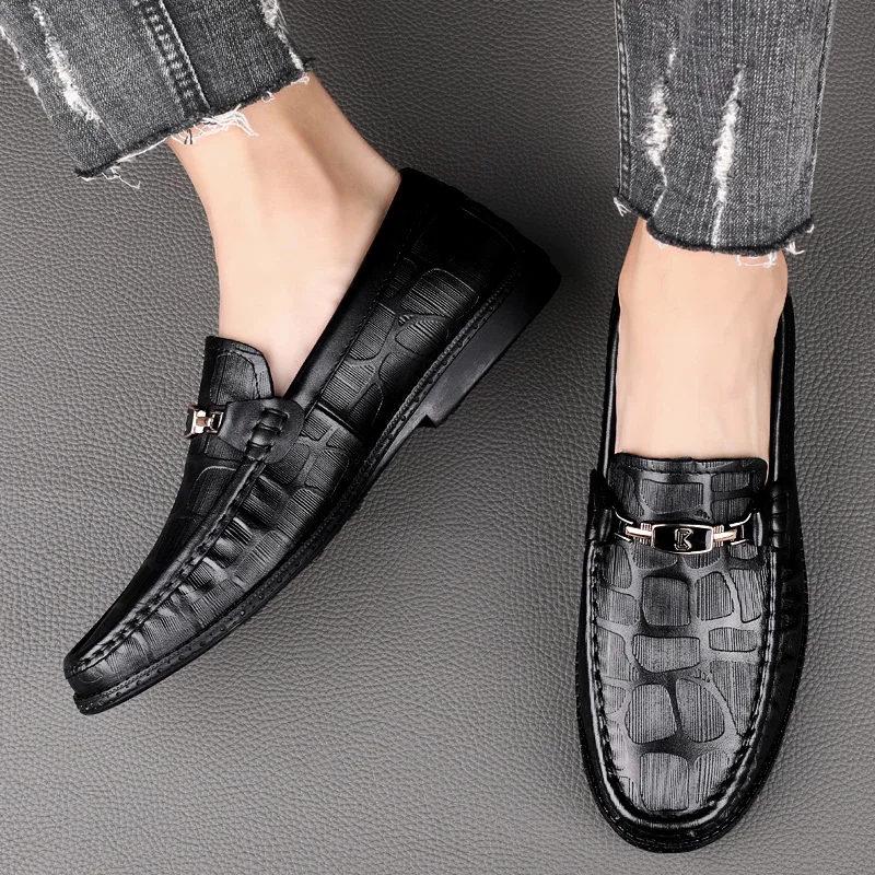 أحذية بدون كعب من الجلد الطبيعي للرجال ، أحذية كاجوال للرجال ، أحذية قيادة ذات علامة تجارية ، خف مريح للذكور ، كل مباراة ، جودة عالية