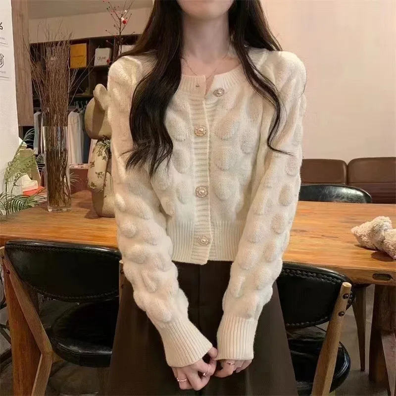 

Autumn Winter Clothes Solid Sweater Coat O-Neck Knitted Cardigan Soft Jacket Sweater for Women Korean Age Reducing Top 28803