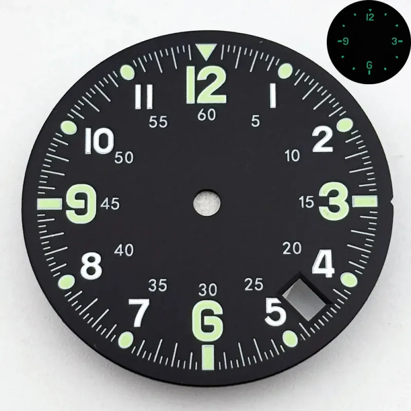 Dual Time Zone 28.5mm Green Blue Watch Dial with Single Calendar and C3 Luminous Feature