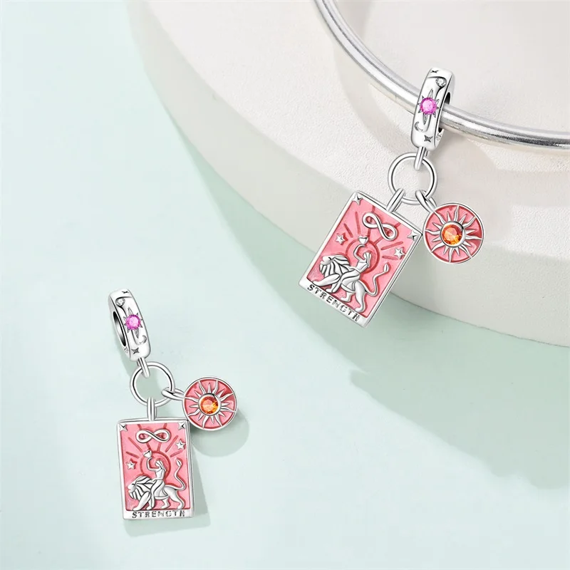 Tarot-Karten-Charms, 925er-Versilbert, Stern, Mond, Sonne, magische Tarot-Karten, Anhänger, Perlen für Damen, DIY-Armband, Schmuckherstellung – Detail 7