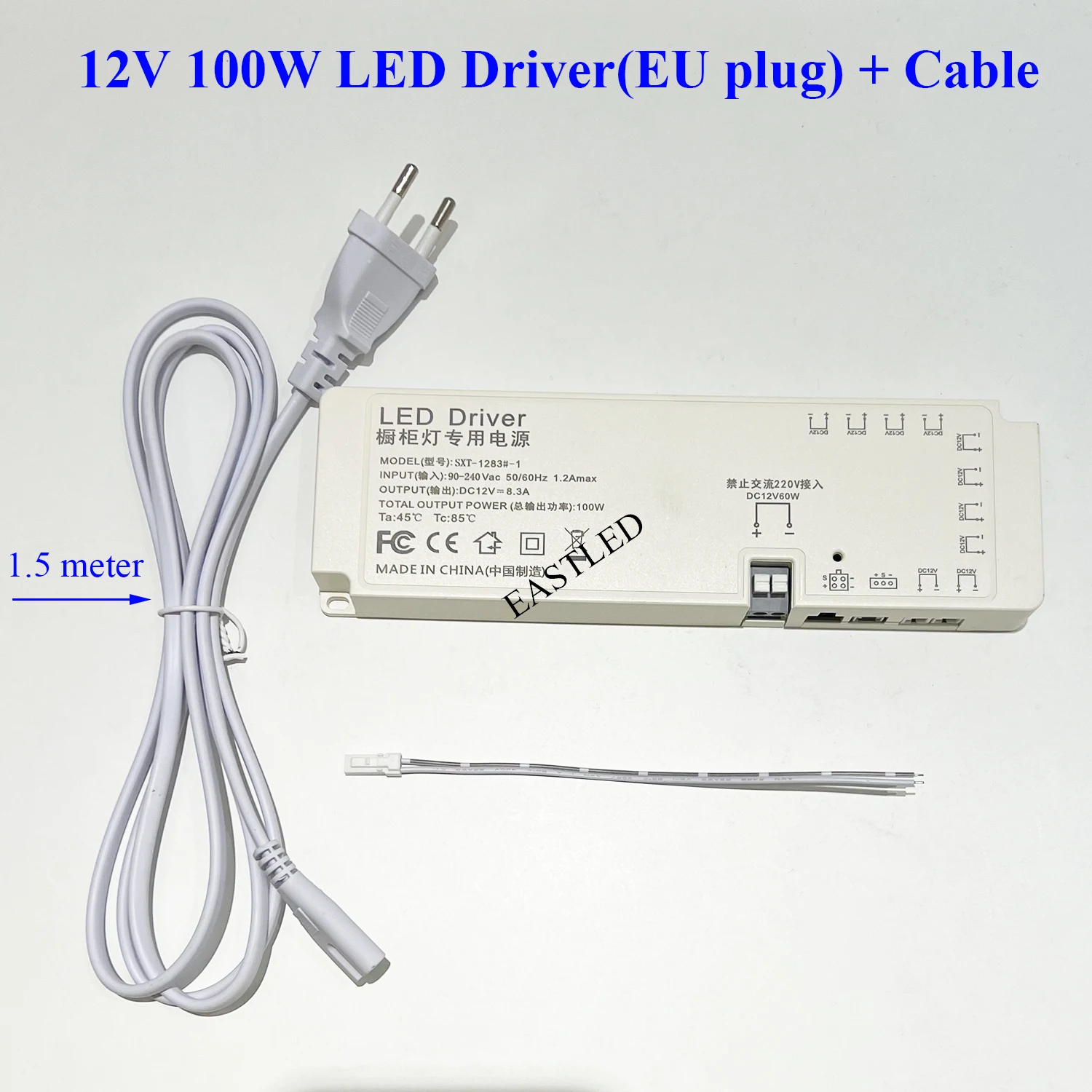 LED Driver with Cord AC 220V to DC 12V 24W 36W 60W 100W Light Transformer Power Supply JST Connector Dupont Port for Cabinet