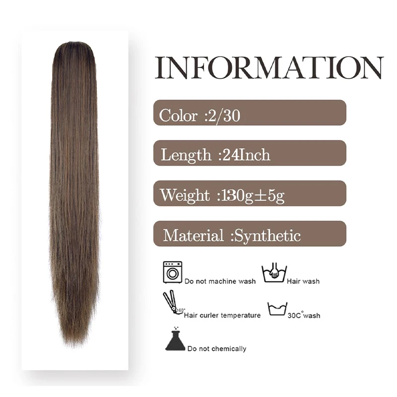 Synthetic Long Straight Ponytail Hair Extensions 22 Inch Claw Jaw Clip In Hair Extensions For Women Synthetic Fiber Hairpieces