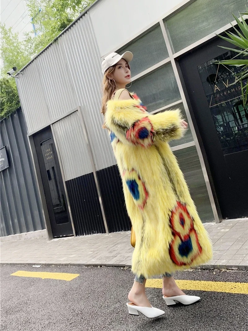 Thick Warm Woven Fox Fur Coat Imported Raccoon Outer Wear Female Long Sleeve Coat Women Winter Jacket Knitted Women's Clothing