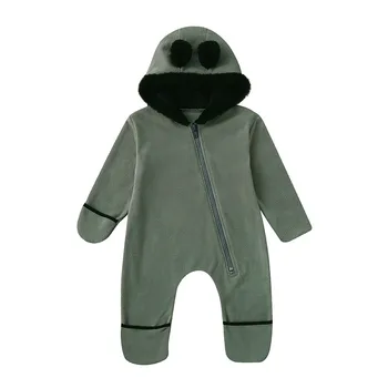 3 6 12 18 24 Months Winter Baby Hooded Romper Infant Boys Girs Jumpsuit Toddler Cartoon Ears Jumpsuit Zip Children's Clothes 2