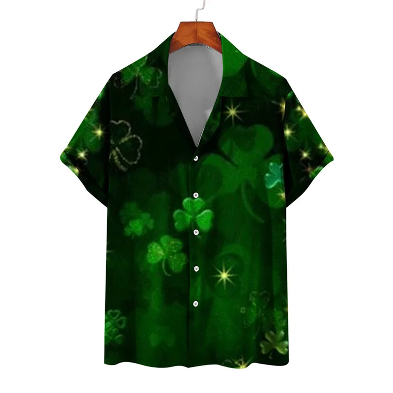 thumbnail image 1 of Camisas de playa hawaianas nuevas de verano para hombres y mujeres, camisa para parejas, camisa de manga corta con solapa y estampado 3D de trébol de cuatro hojas, camisas florales, tops, 1 of 5