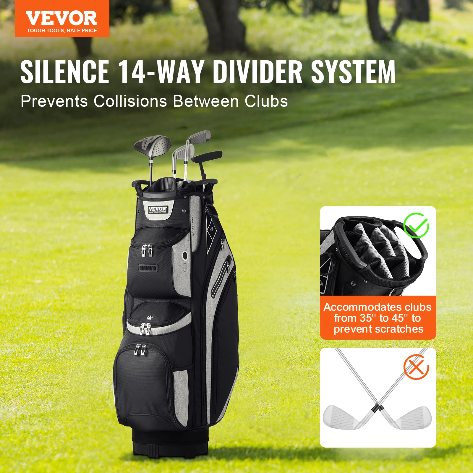 VEVOR Golf Cart Bag with 14 Way Organizer Divider Top Pockets Premium Cart Bag, Durable Golf Bags with Handles&Detachable Straps