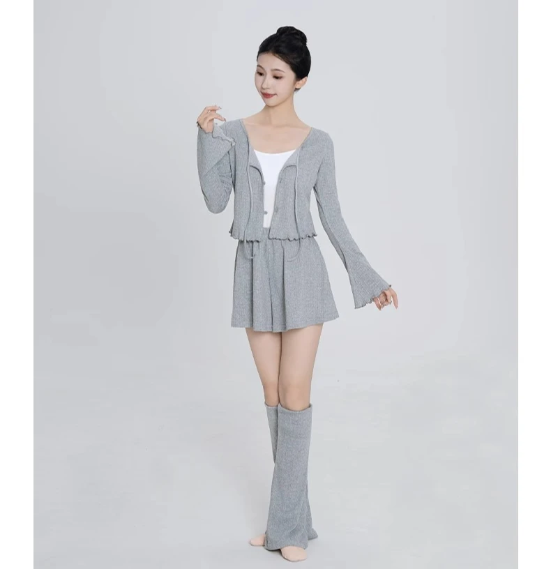 Mädchen Ballett Tanz Kleidung Herbst Set für Frauen Neue Strickjacke + Shorts 2 stücke Tägliche Praxis Outfits Lange-ärmeln Top – Detail 1