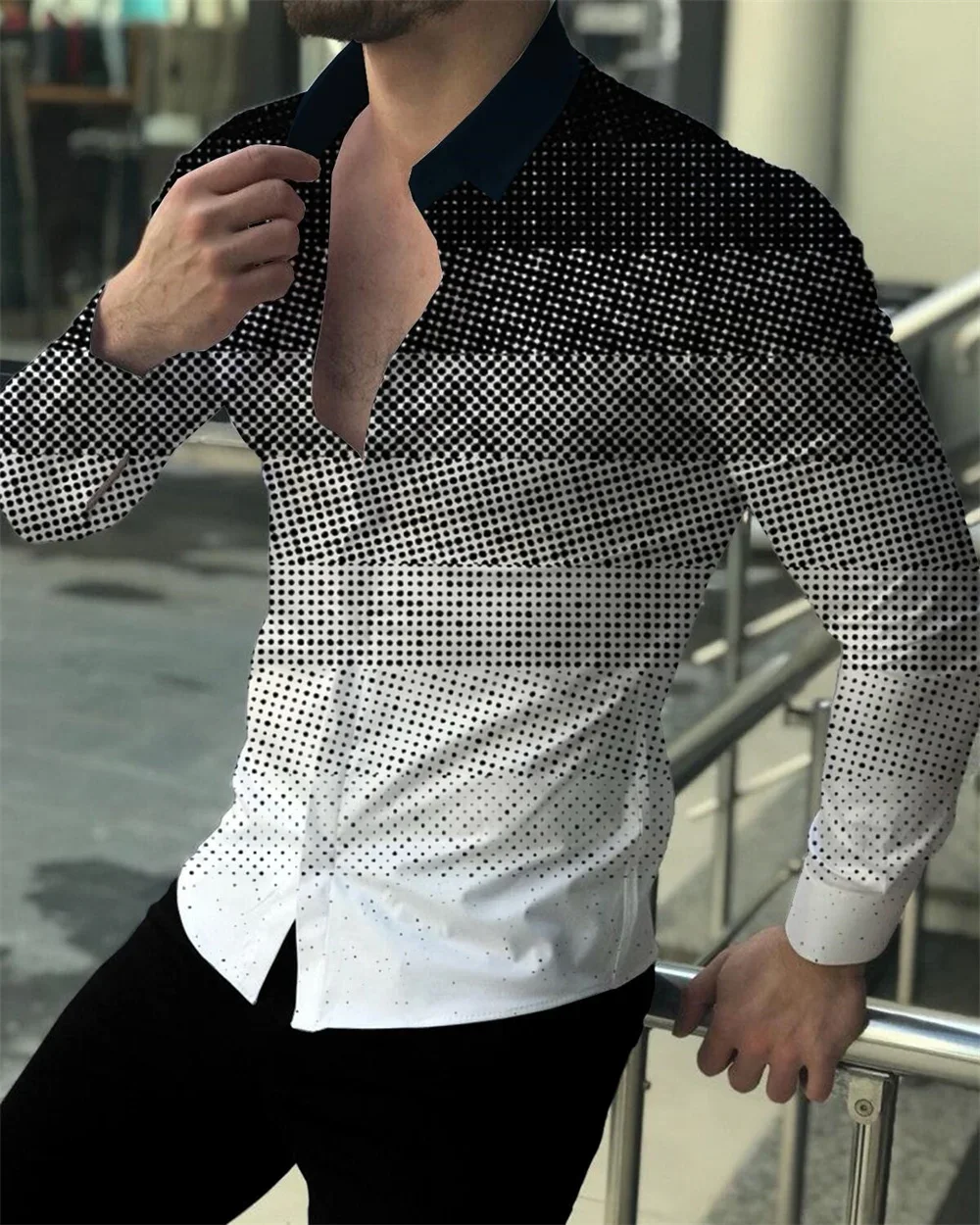 New high -quality fashion social men's buttons casual designer prints long -sleeved top men's lapel men's clothing 2023