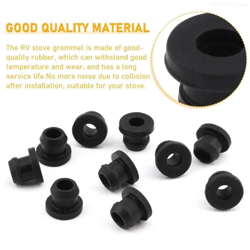 RV Stove Grommet 10Pcs Scratchproof Grates Grommet Stove Grommets Stove Parts Heat Resistant Grate Pad Accessories Black F0I5