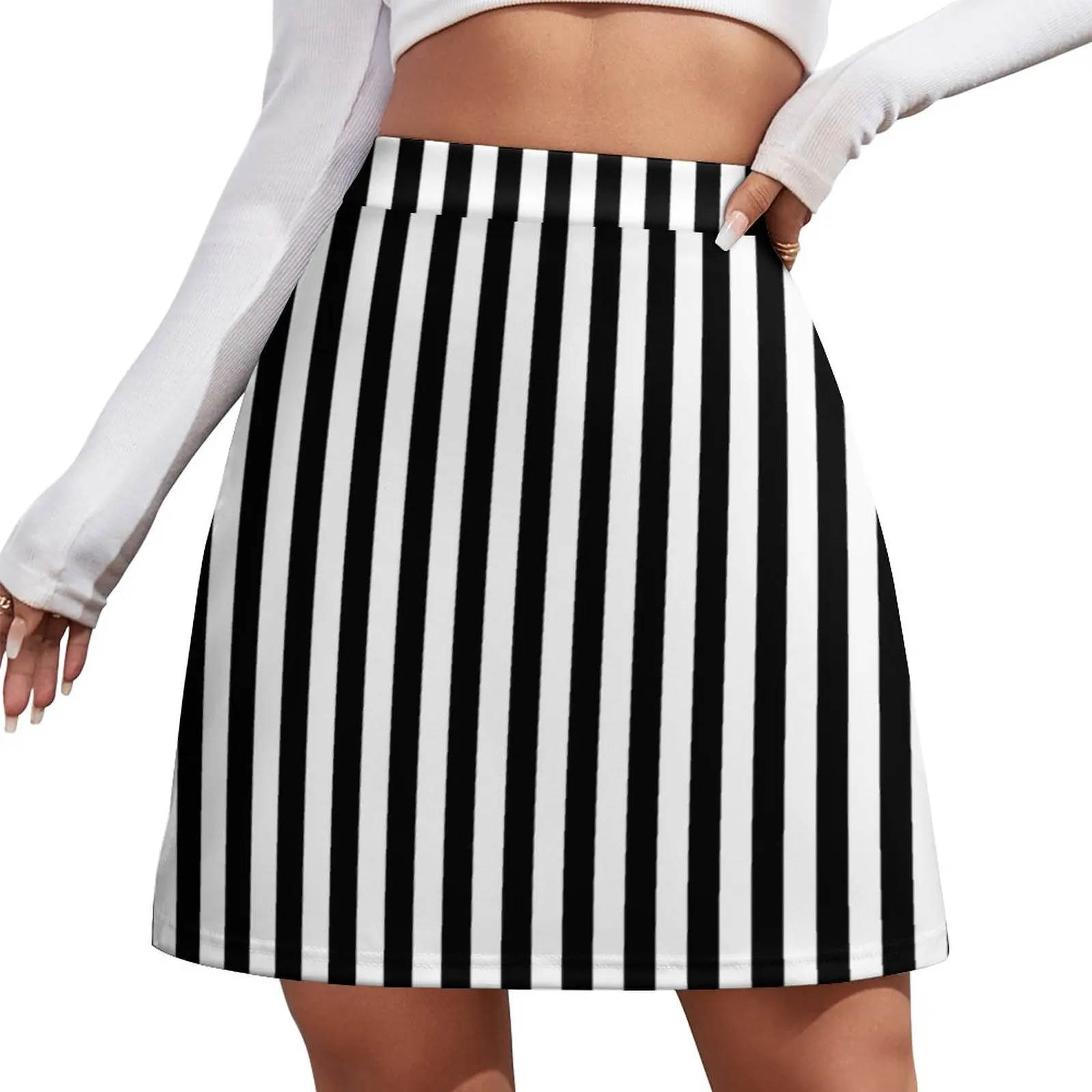 Cabana Stripes Black and White Mini Skirt School skirt new in external clothes shorts Womens dresses