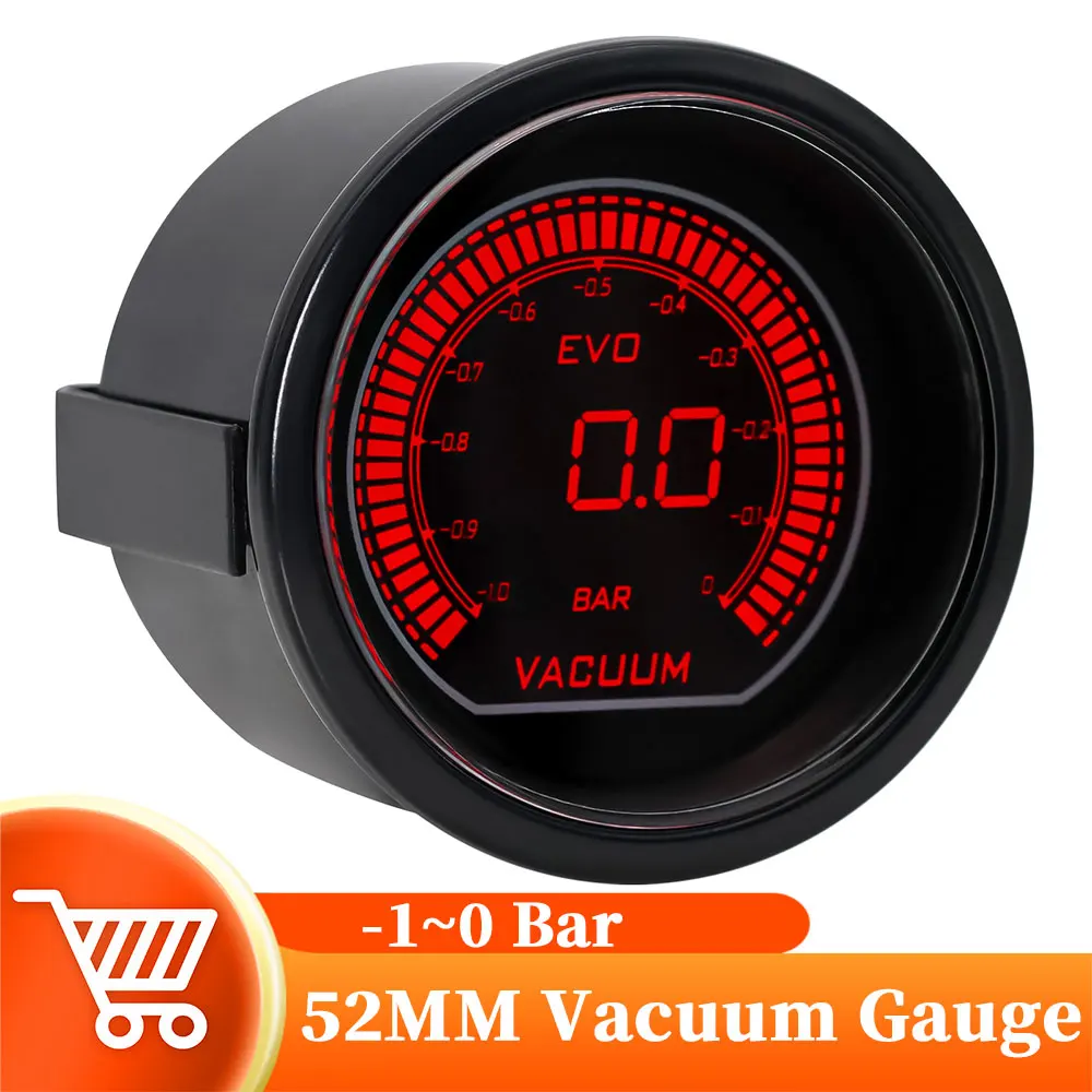 Universal Vacuum Meter-1.0~0 Bar Dual Color Display Vacuum Gauge 52mm Holder Cup For Car Racing 12V Gasoline automotive pressure gauge