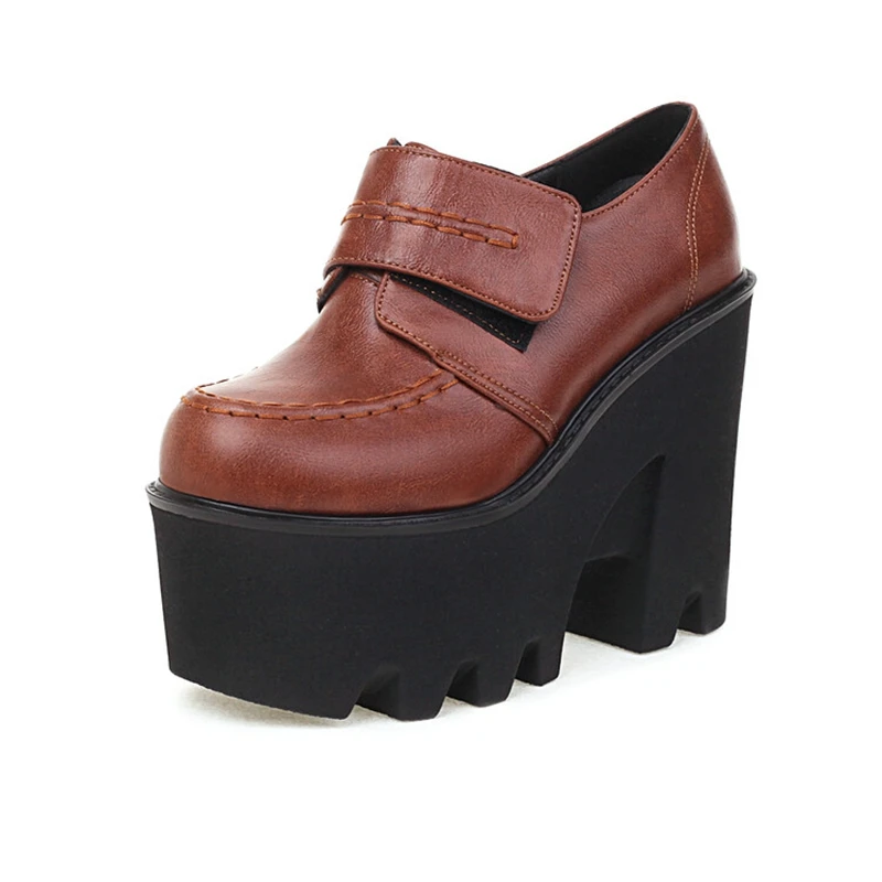 BLXQPYT Zapatos De Mujer 2022 Pumps Leather Platform Thick High Heel Sexy Party Fashion Retro Wedges Women Shoes Big Szie 44 H-5