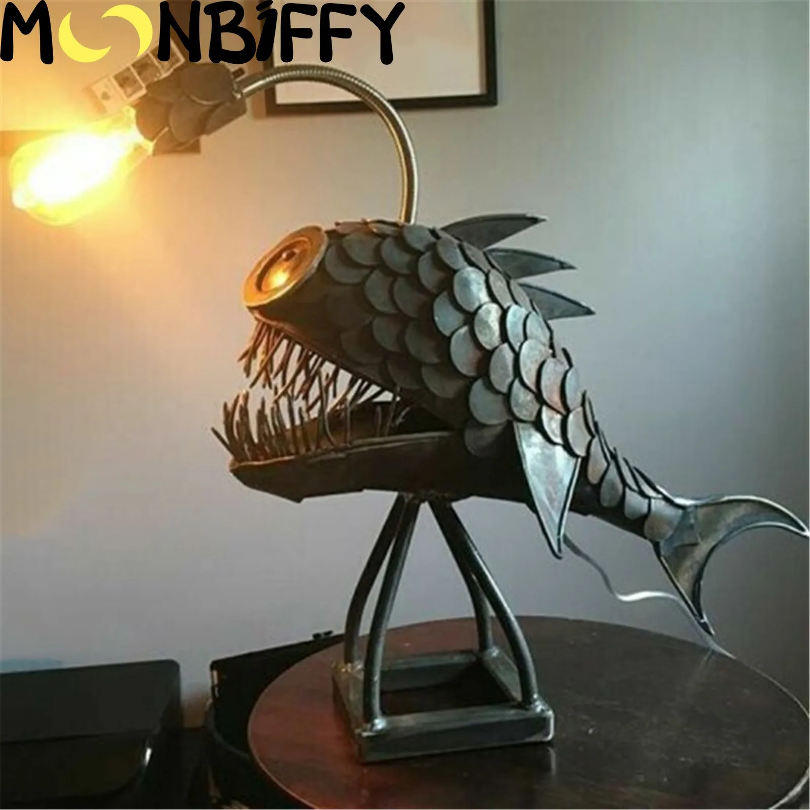New Creative Angler Fish Desk Lamp Shark Desktop Night Light Usb Metal
