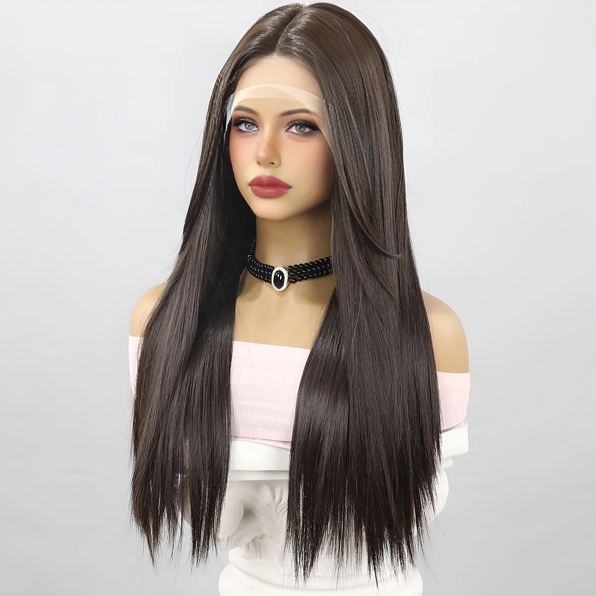 Pure Handmade Lace Party Wig Headband Women's Daily Wig Natural Heat Dissipation Black Brown Long Hair Straight Hair