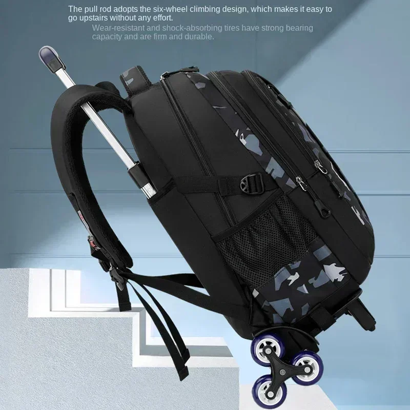 School Rolling backpack bag School Bags with wheels Student wheeled Backpacks for boys Children School Trolley Bag Waterproof 3