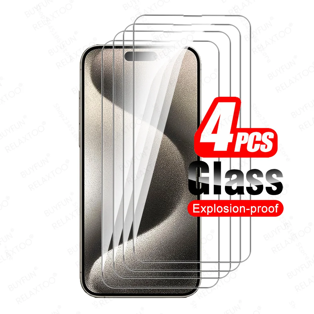 Iphone15Pro Vetro 4 Pezzi Vetro Temperato Per Iphone 15 Pro Max Iphone15 Plus 15Pro I15 Promax 5G Pellicola Proteggi Schermo Armatura
