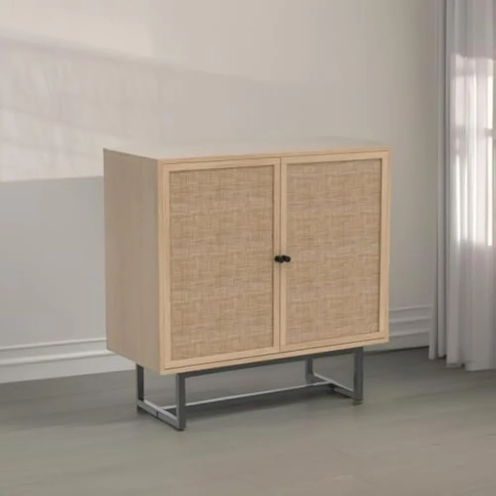 Kova Accent Sideboard Storage Cabinet in Light Wood and Rattan with Metal Frame, Adjustable Shelves and Cane Doors, for Hallway 6