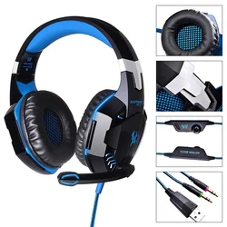 Wired Gaming Headset with LED Light and Deep Bass Audio (Blue)