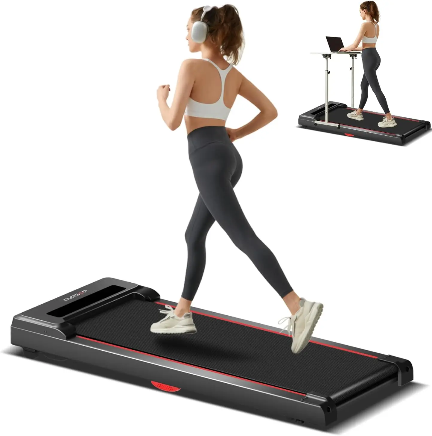 FITNESS Under Desk Treadmill with Full-Screen Display, Walking Pad for Home Small, 2.5 HP Quiet Brushless, 265 LBS Capacity