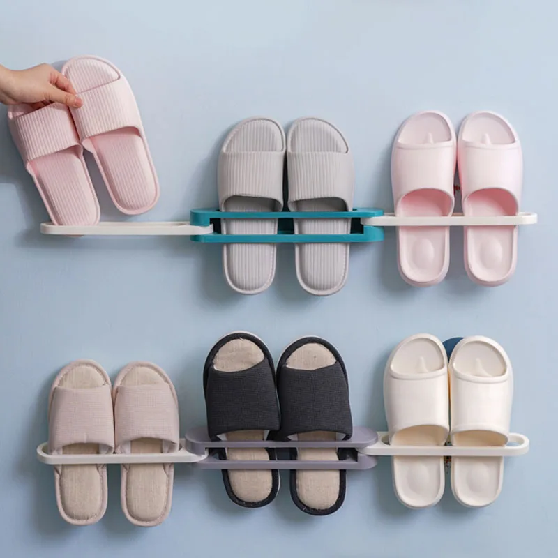 Slipper Storage Rack Bathroom Organizer Wall-mounted Shoe Rack Household  Punch Free Foldable Combined Shoes Holder Space Saving - AliExpress