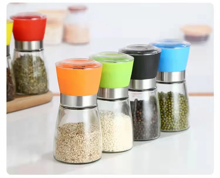 1Pc Stainless Steel Salt and Pepper Mill Grinder Spice Herp Glass Muller Hand Mill Grinding Bottle Kitchen Gadgets Glass Tools 