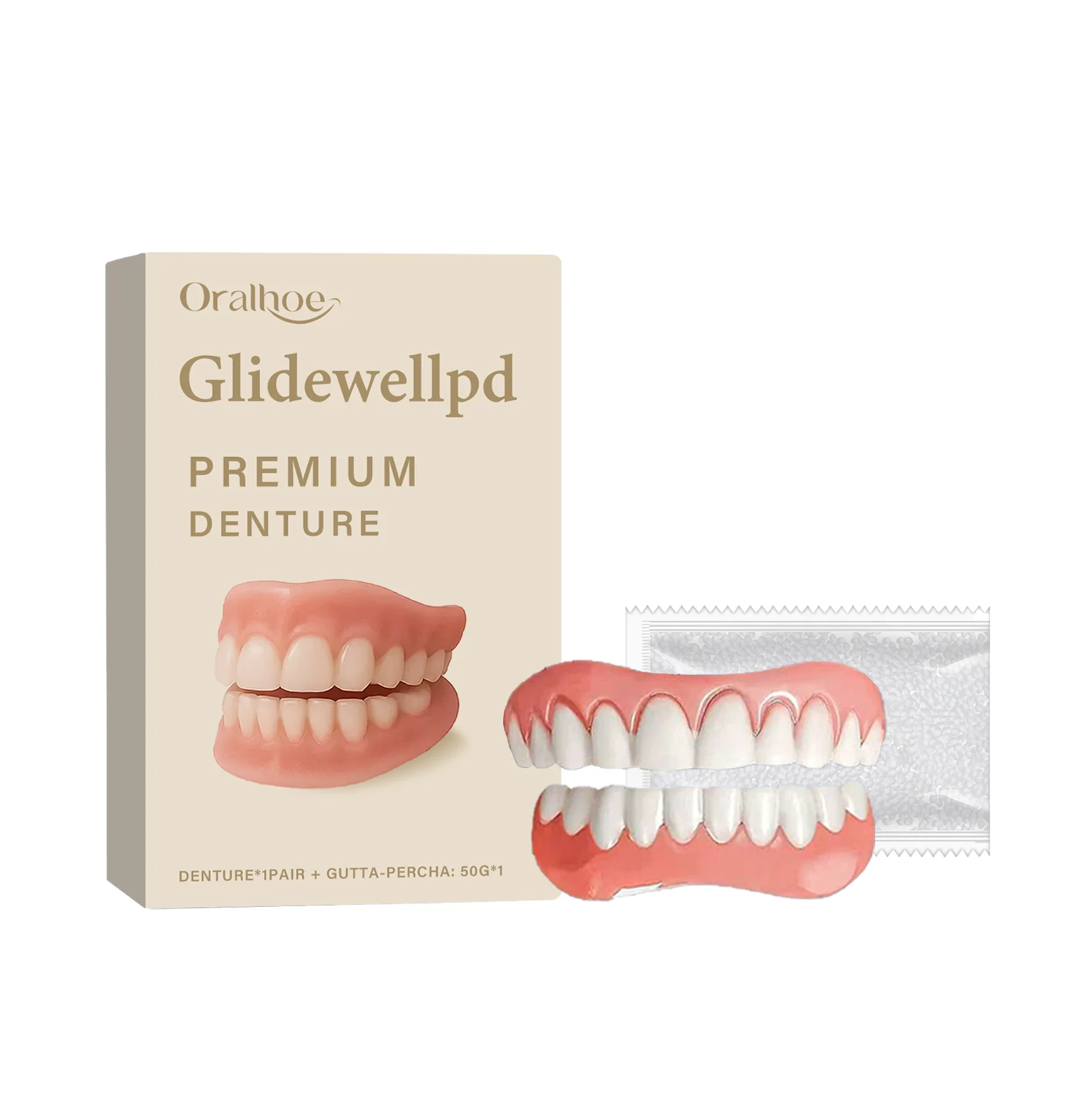 Over Gums Soft Silicone Dentures Full Set - enhances dental aesthetics, improves smile, denture care set