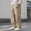 Men'S Corduroy Straight Leg Pants with Drawstring Waist, Pockets, and Logo Design - Stretchy, Casual Fit for Everyday Wear, Spri