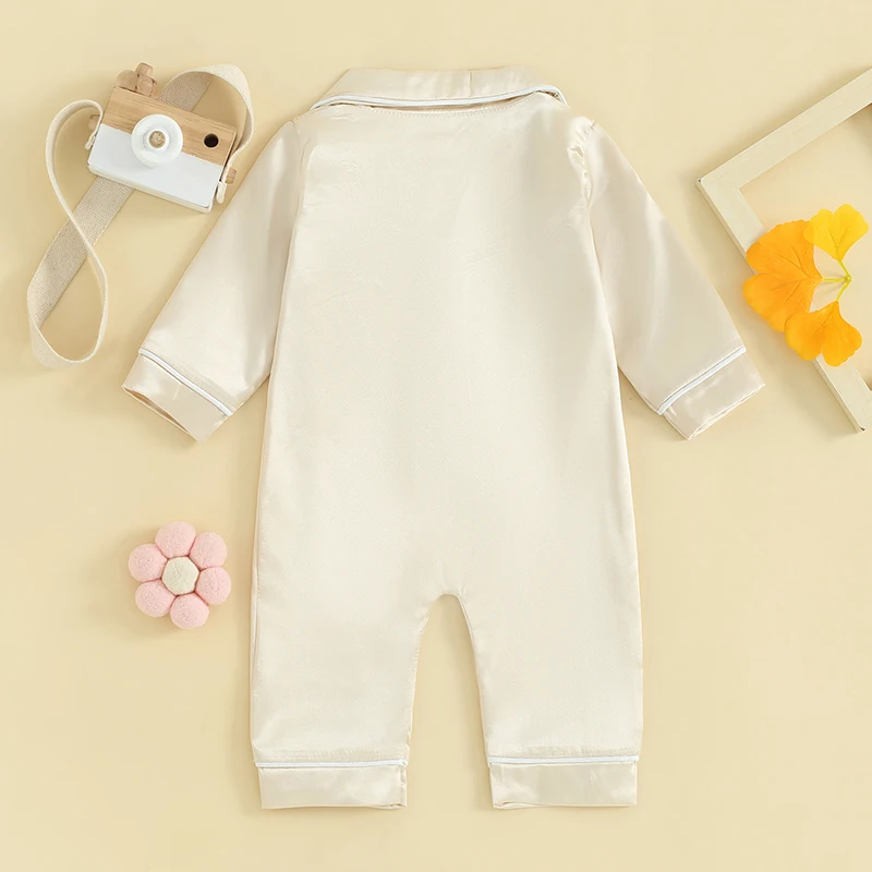 0-24M Baby Romper Pajamas Solid Color Button Down Long Sleeve Sleepwear for Girls Boys Newborn Toddler Loungewear