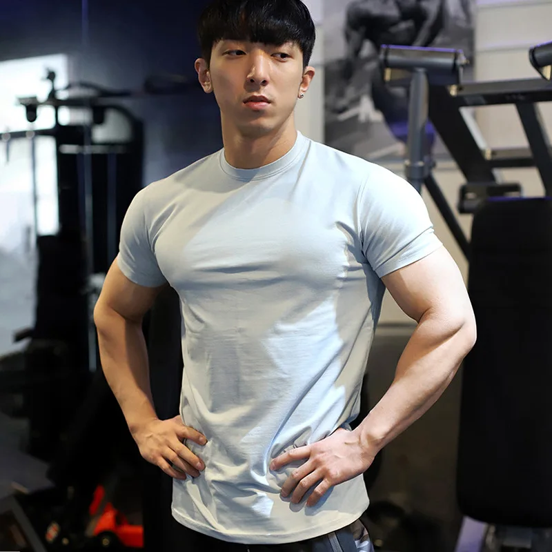 Summer Gym Slim-fit Sports Short Sleeve T-shirt Men's Elastic Quick Dry Fitness Muscle Tights Solid Color Shirt Casual Clothing 1 Summer Gym Slim-fit Sports Short Sleeve T-shirt Men's Elastic Quick Dry Fitness Muscle Tights Solid Color Shirt Casual Clothing 1