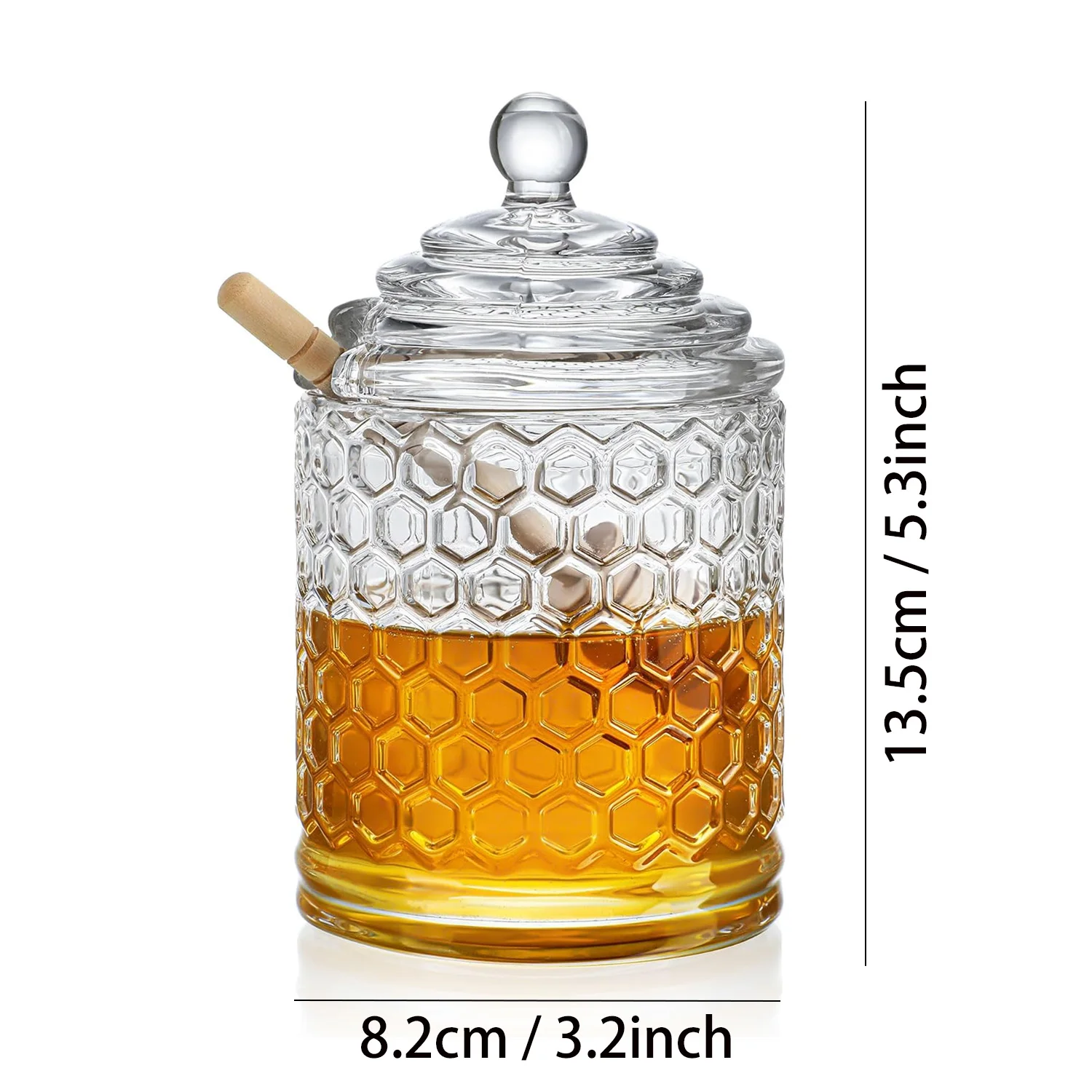 Clear Crystal Honey Pot with Dipper and Lid,Glass Honey Jar with Dispenser, Glass Honey and Syrup Container for Home Kitchen 2