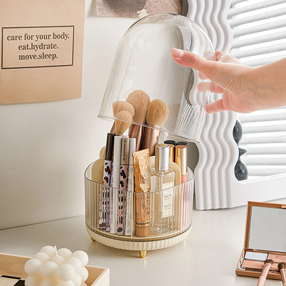 360° Rotation Makeup Brush Holder Desktop Makeup Organizer Lipstick Eyebrow Pencil Holder Jewelry Container Cosmetic Storage Box 3