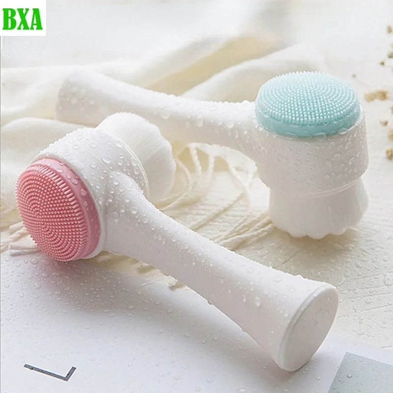 Make Up Brush, 3D Bilateral Silicone Facial Cleanser Manual Massage Facial Brush Soft Bristles Silicone Double Sided Face Brush