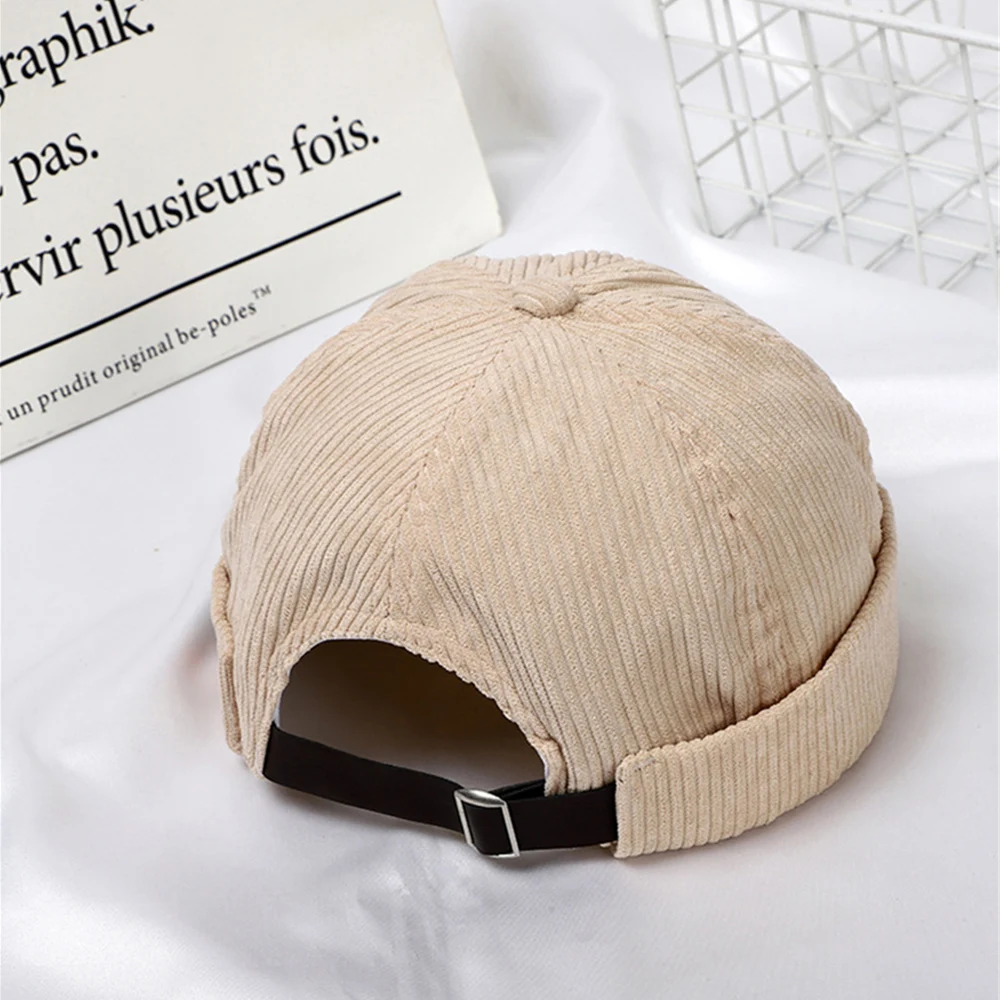 Corduroy Caps Unisex Corduroy Solid Color Brimless Caps for Men Women Streetwear Hip Hop Hats Retro Beanie Docker Caps Adjustable Dome Hats