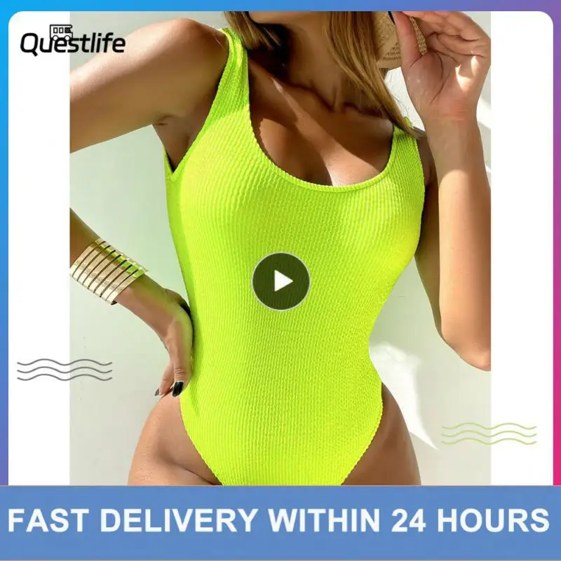 

1PCS New Sexy Solid Ribbed One Piece Swimsuit Women Swimwear Female One Shoulder Bathing Suit Summer Beach Wear Monokini Bathers