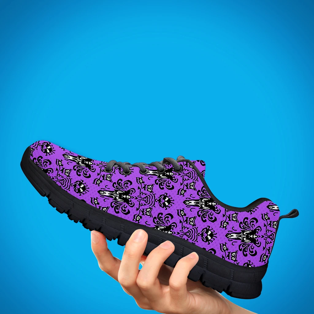 INSTANTARTS Purple Red Haunted Misson Halloween Ladies Sneakers Lace-up Air Mesh Light Breath Shoe Soft Outdoor Shoe Footwear