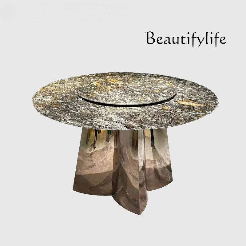 

Natural Luxury Stone Imported Italian Black-Capped Kingfisher Marble Long round Dining Table Customized