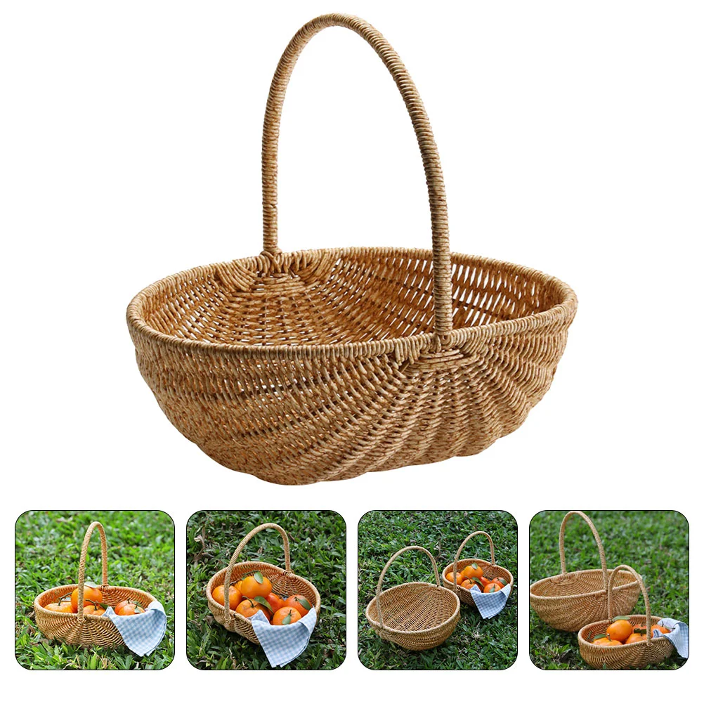 

Food Plant Shopping Basket Picking Travel Woven Wicker Bread Plant Shopping Baskets Plastic Rattan Breads Storage Holder