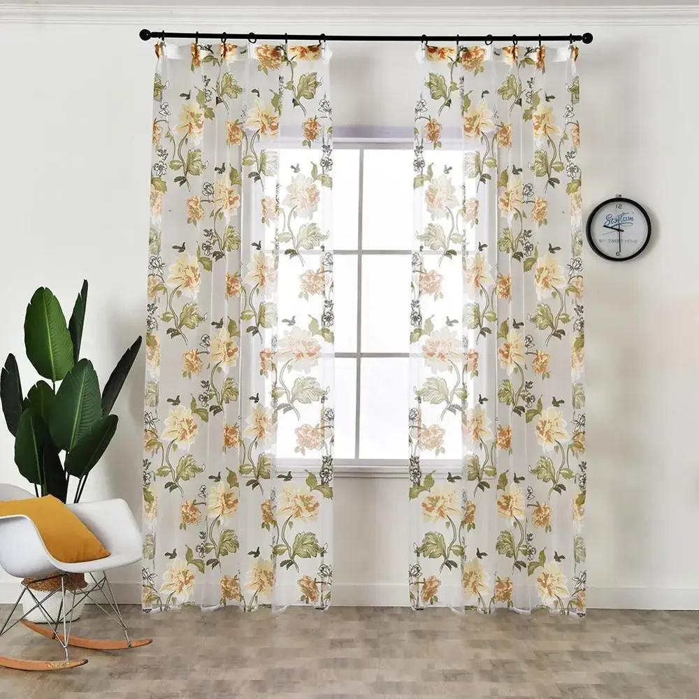 1 Panel Classical Flower Curtain Window Screening Customize Finished Products Purple Tulle Drape