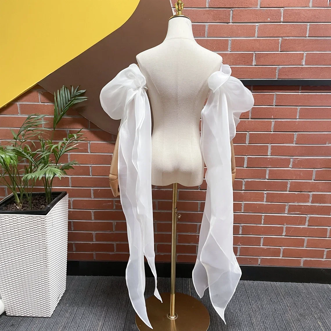 Wedding Sleeve Accessories Organza Wedding Decoration Bride Sleeves with Ribbon Bride Accessory Women Formal Party