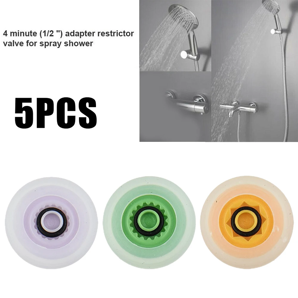 5pcs Shower Flow Reducer Limiter Set Water Saving 4 6 7 L/Min Hose Restrictor Integrated Anti-clogging Dome Screen Faucet Parts,shower flow reducer