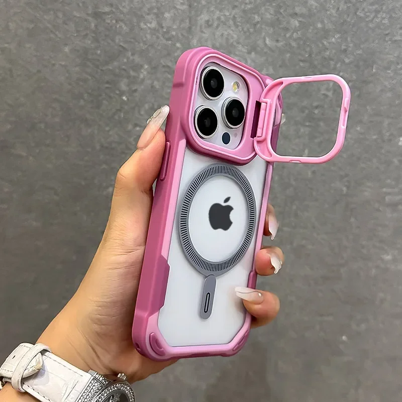 Armor Fold Lens Stand Magnetic Case for iPhone - Shock Absorption