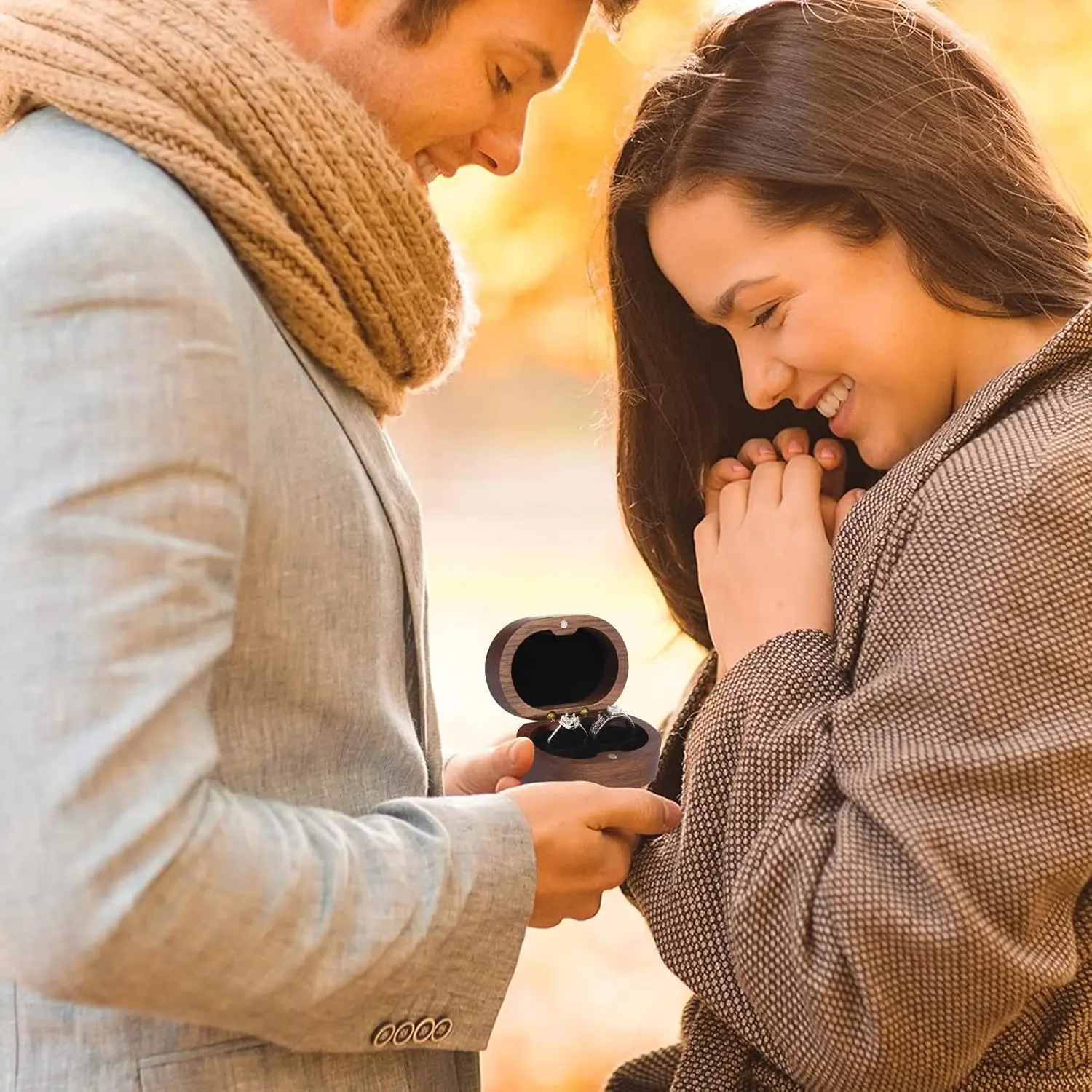 Handmade Rustic Wooden Wedding Ring Box with Velvet Interior and Magnetic Closure – Wal... - SKU WWRB1950 - UGI Packaging